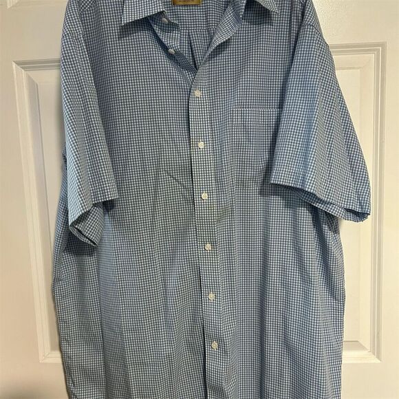 Gold Label Roundtree & Yorke Men's XLT Blue Check Short Sleeve Shirt - Picture 1 of 6